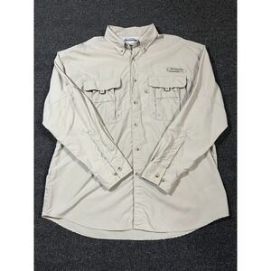 Columbia Sportswear Long Sleeve Fishing Shirt Mens M Beige Button Up Outdoor